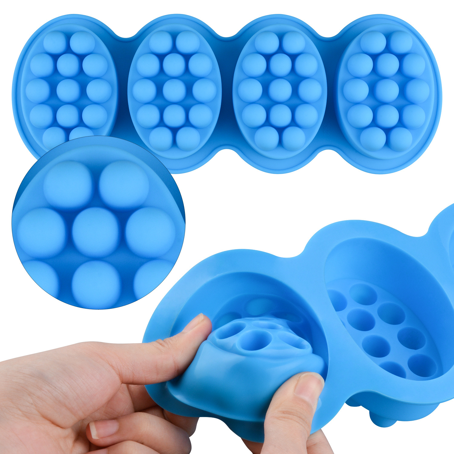 Cross-border massage 4-hole silicone soap mold, oval massage soap mold, massage soap mold, handmade soap mold details Picture