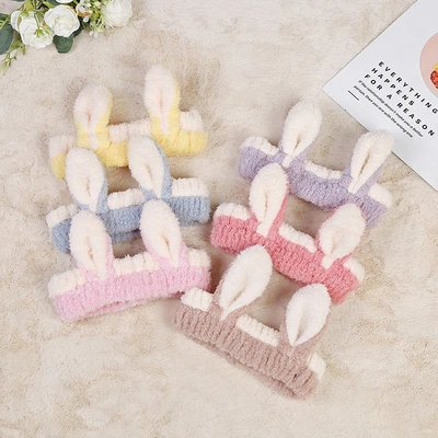 Net red with cartoon rabbit ears hair band plush face wash makeup facial mask hair band wholesale hair accessories thumbnail