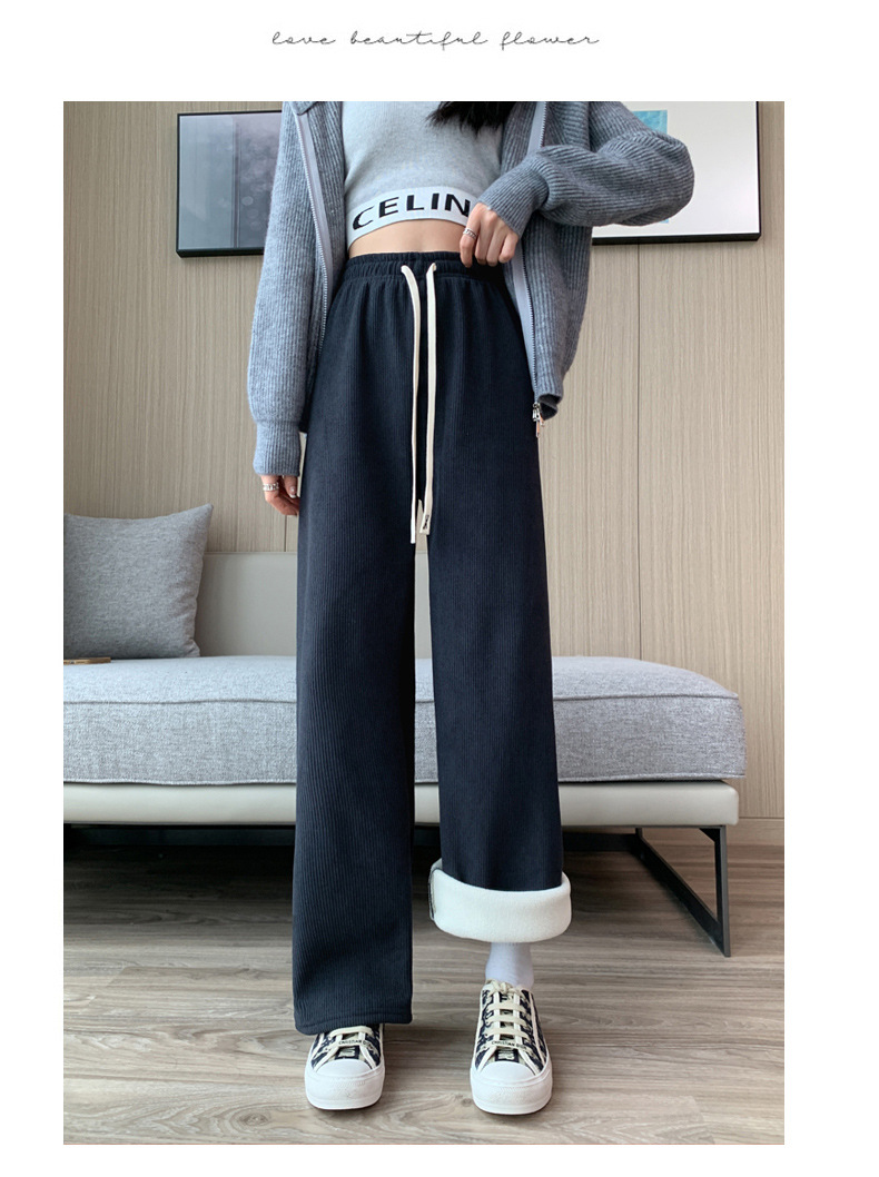 H506加绒阔腿裤女秋冬高腰垂感宽松显瘦灯芯绒直筒拖地白色休闲裤详情26
