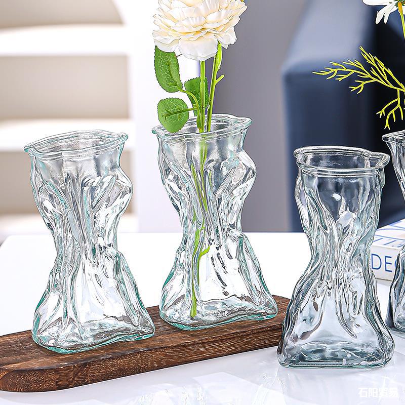 A high-end, irregular, ins-style transparent glass vase for the living room of a homestay, a decorative item for flower arrangement and water cultivation on the table Specification image