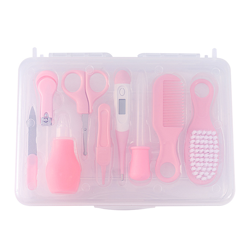 9-piece baby care set, baby head comb, children's comb set, nasal aspirator, nail clippers, medicine feeding set Specification image