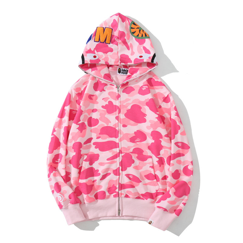 Cross-Border Wholesale Bape Shark Head Classic Camouflage Hooded Cardigan Zipper Hair Circle Men And Women's Fashion Hoodie Coat Item Picture