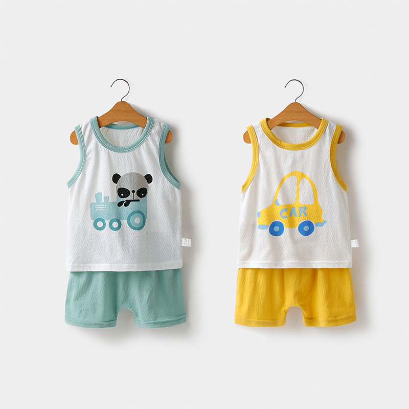 Boys' set, summer children's sleeveless shorts, casual summer wear, two-piece sports set for boys and girls, small and medium-sized children's vest Item Picture