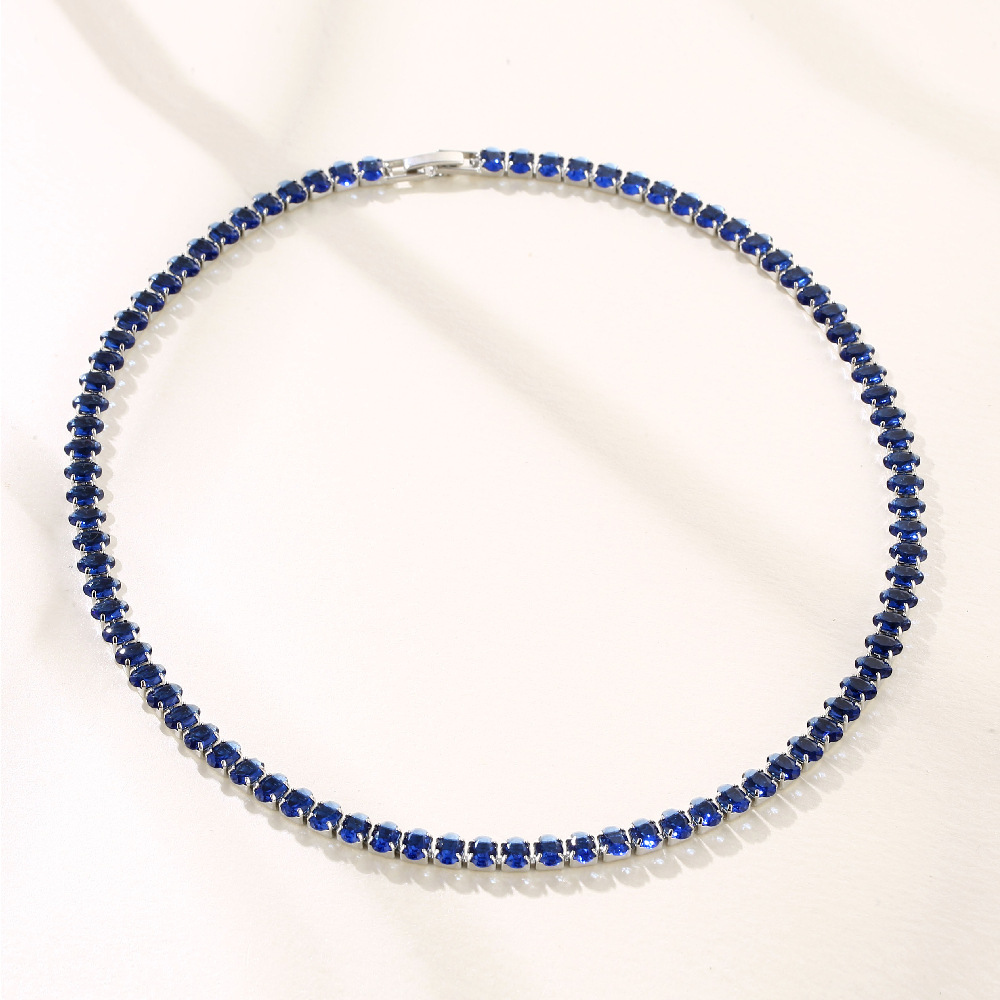 A row of Kashi European and American hip-hop copper-inlaid zircon necklaces on Instagram, a hit tennis chain in multiple sizes, oval 4*6 in various colors Specification image