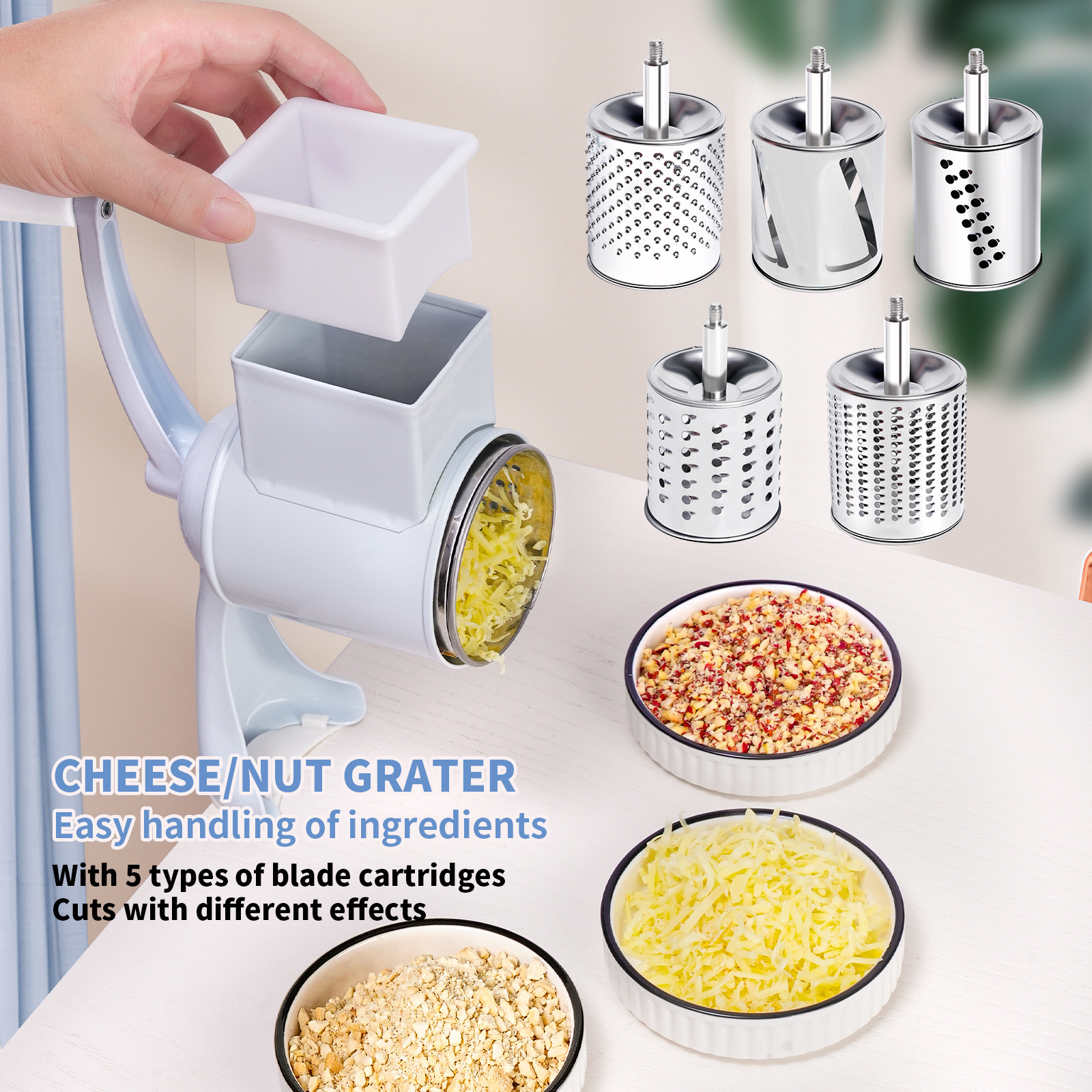 Cross-border Amazon hand-cranked peanut grinder, cheese shred, nut grinder, multi-functional drum grinder