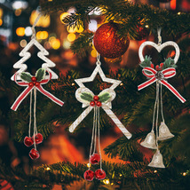 圣诞装饰品挂饰 木质闪粉工艺 镂空圣诞树爱心五角星铃铛吊坠挂件