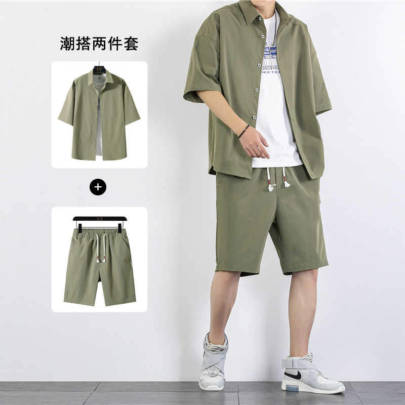 Cross-border men's casual set: Summer thin and fashionable clothes paired with trendy Korean-style fashionable shorts and short-sleeved sets
