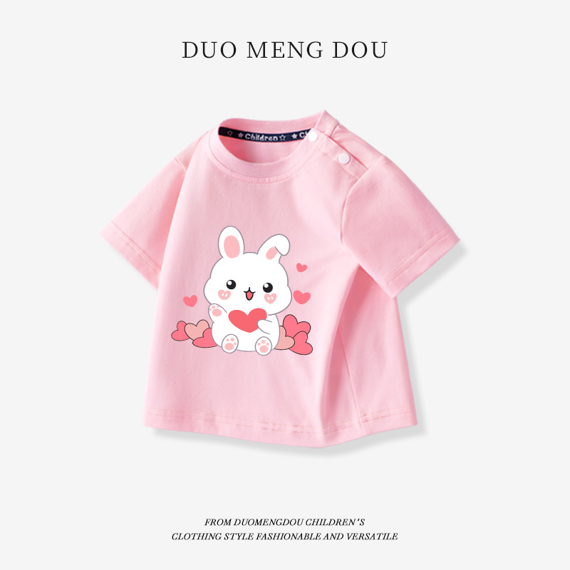 Girls' short-sleeved baby T-shirt, Class a, 2025 New cartoon children's pure cotton outer top, summer clothing for infants and toddlers