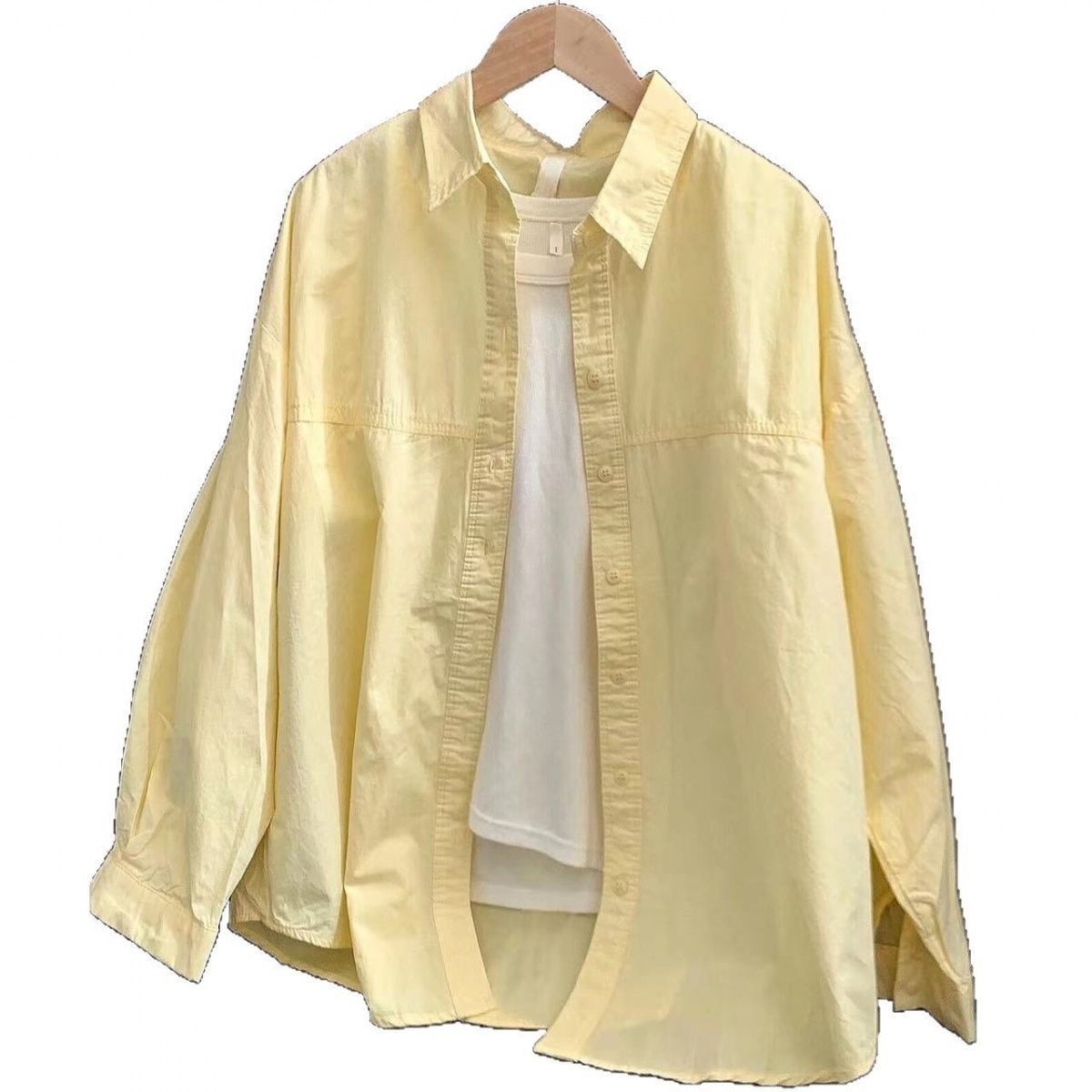 The 2025 new dopamine cream-colored pure cotton shirt is suitable for women to wear as a loose shirt coat in summer for sun protection Item Picture