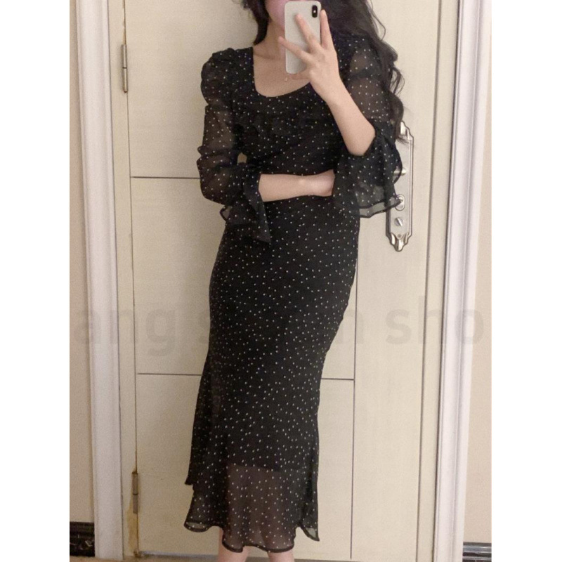 2025 New women's summer plus-size, chubby girl, high-end black cinched waist, elegant French simple dress, floral print dress