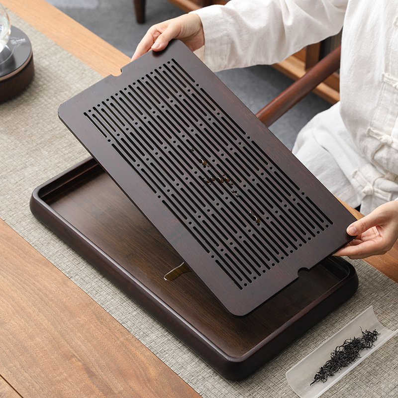 Wholesale of household small water storage trays, draining tea tables, simple rectangular bamboo tea sets, large and small sizes Application Scenario