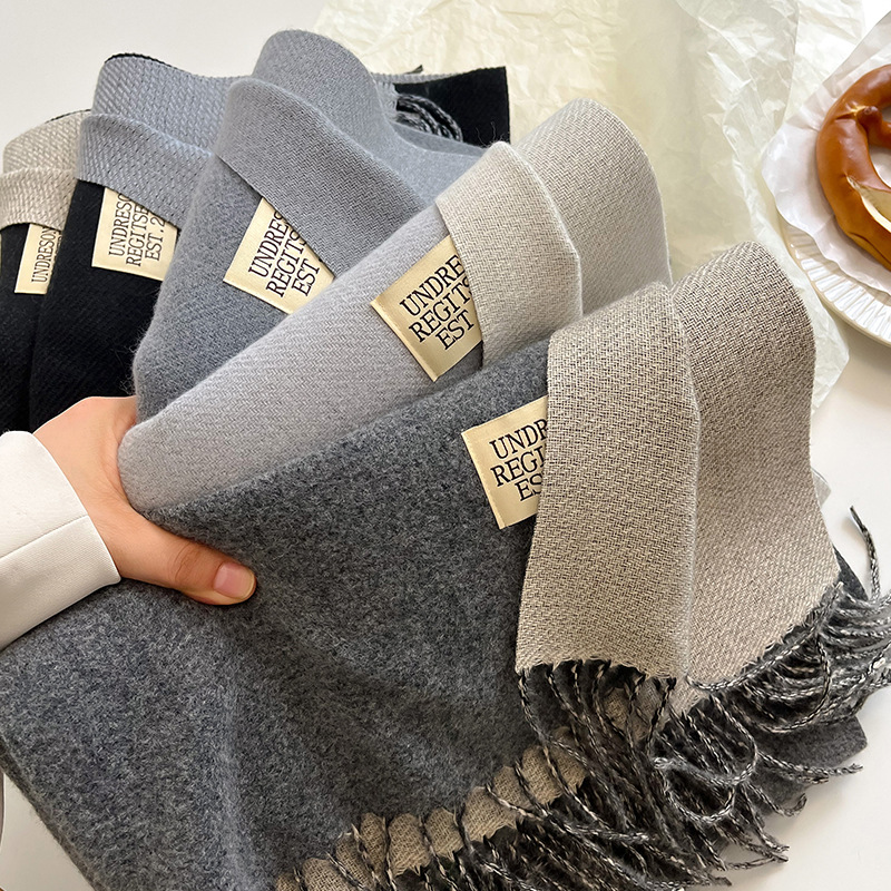 2023 Double-Sided Imitation Cashmere Scarf Female Autumn And Winter Warm Korean Version Of Lovers In The Long Neck Solid Color Shawl Specification drawing