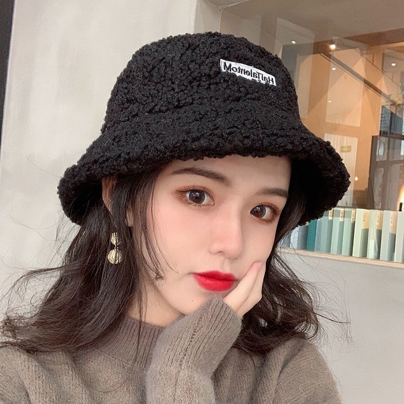 Net Red Lamb Plush Fisherman Hat Female Autumn And Winter Korean Version Of Tide Face Small New Warm Everything Sun Basin Hat details Picture