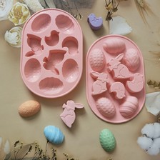 9连兔子复活蛋蛋糕硅胶模具插片蜡烛翻糖滴胶饼干模果冻布丁模具