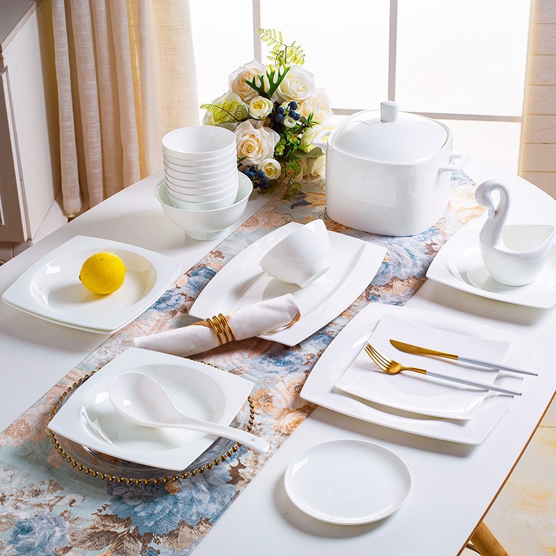 Dish Set A Full Set Of Home Bone China Tableware Set Jingdezhen Underglaze Color Pure White Bowl Dishes And Chopsticks Gift Wholesale Application Scenario