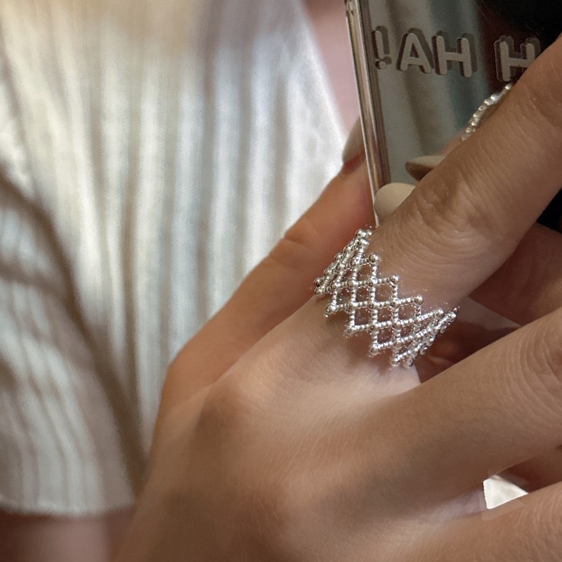 S925 sterling silver Korean-style niche design grid ring, Korean-style simple retro fashionable ring silver jewelry wholesale Application Scenario