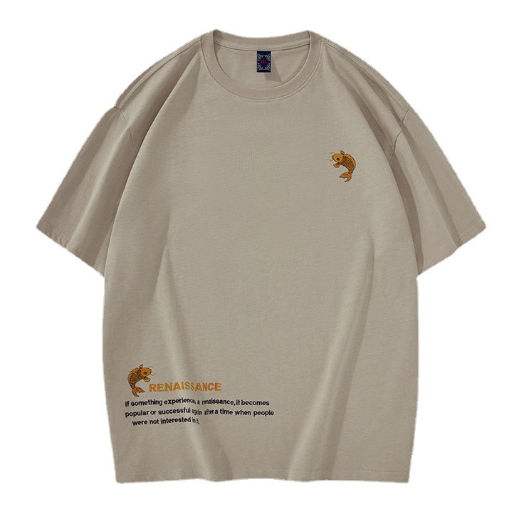 New Spring/Summer 2025 pure cotton trendy loose short-sleeved T-shirt for men, Chinese style men's clothing with letter-embroidered half-sleeve