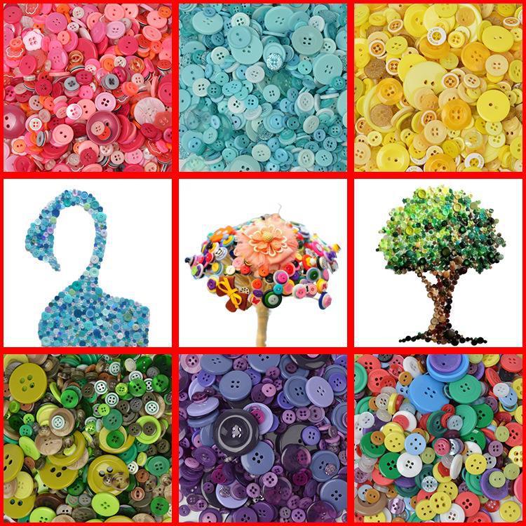 600-piece resin wood coconut shell button DIY handmade button painting material package, kindergarten round buttons, colorful buttons details Picture