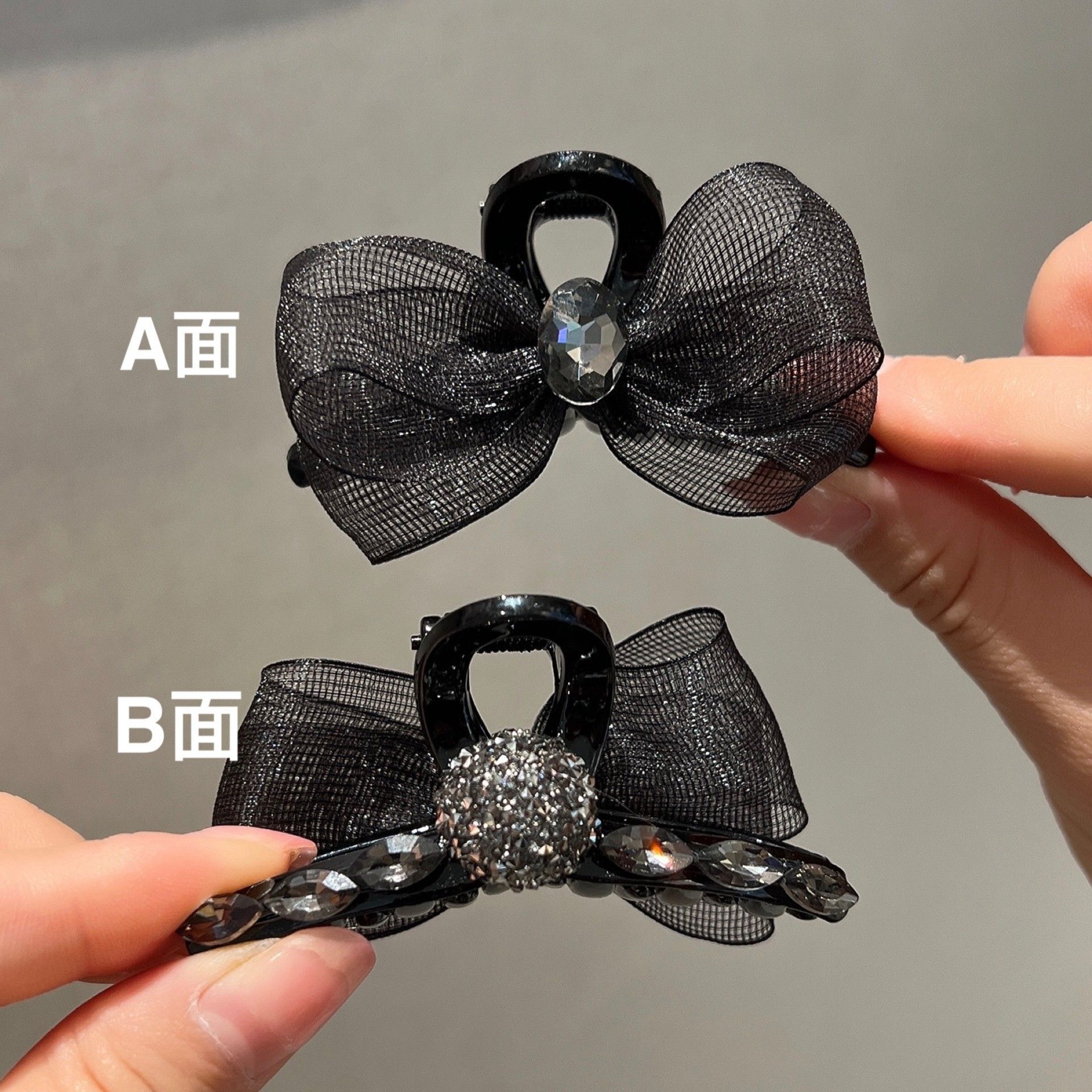 Premium sense strass temperamento grip clip ab doble cara malla lazo flequilla clip lateral brocha clip de pelo red de malla mujer details Picture