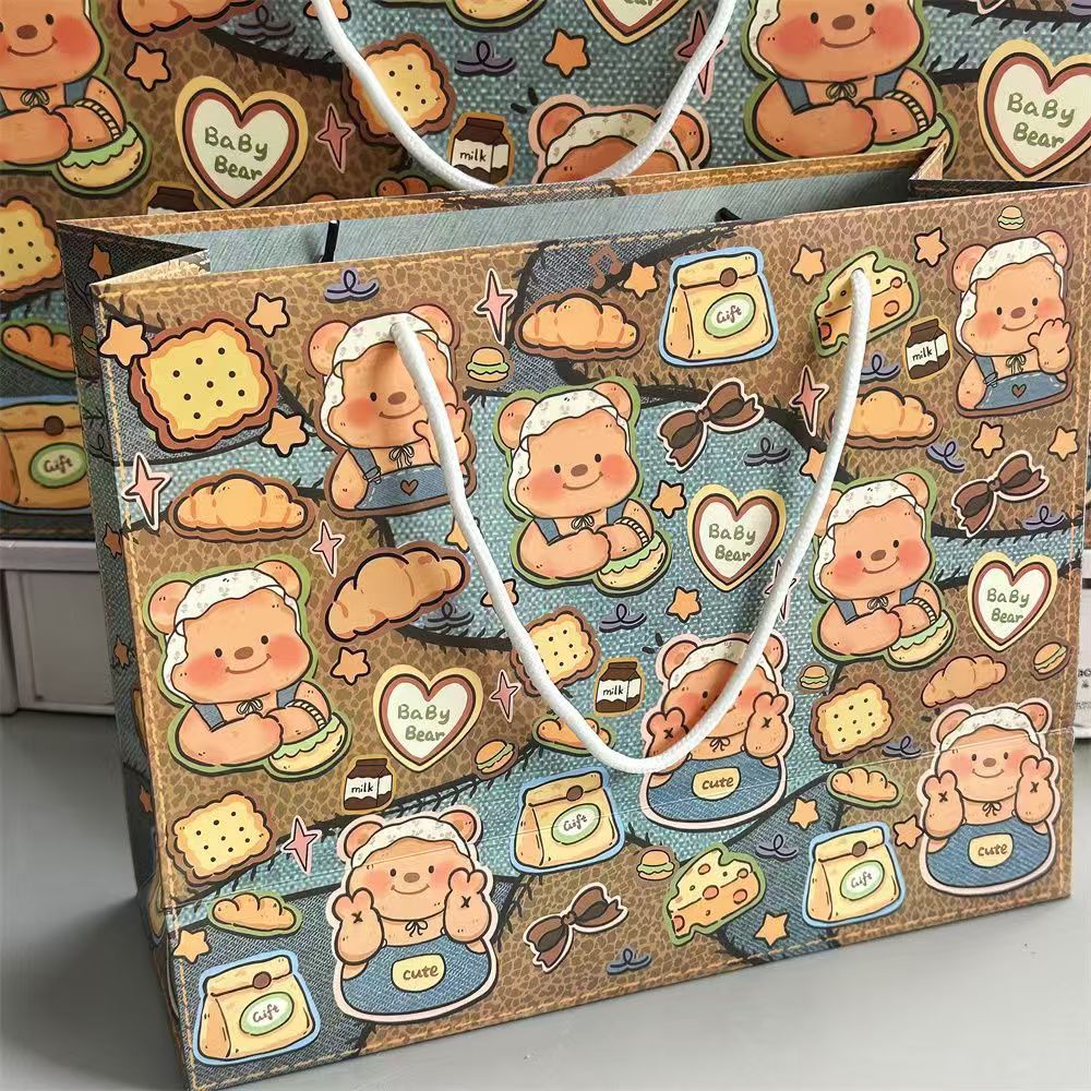 Cartoon cowboy butter bear gift bag, thickened large-capacity kraft paper storage bag, essential gift handbag Specification image