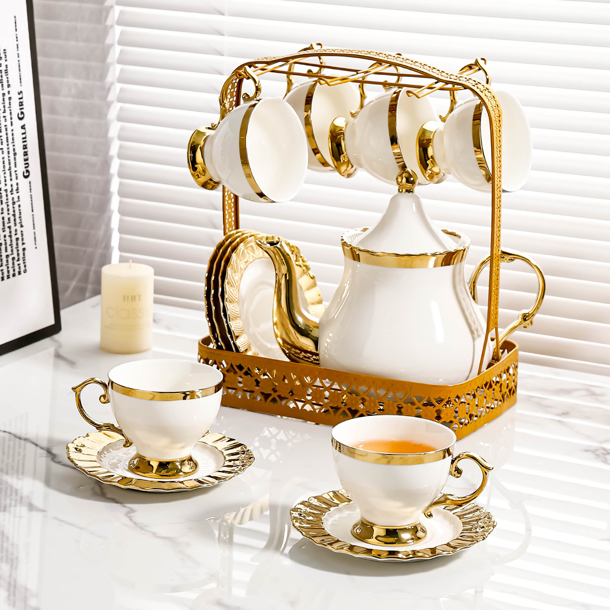 European Ceramic Coffee Cup And Saucer Set Upscale Light Luxury Small Luxury Afternoon Tea Set Simple Exquisite Cup Office details Picture