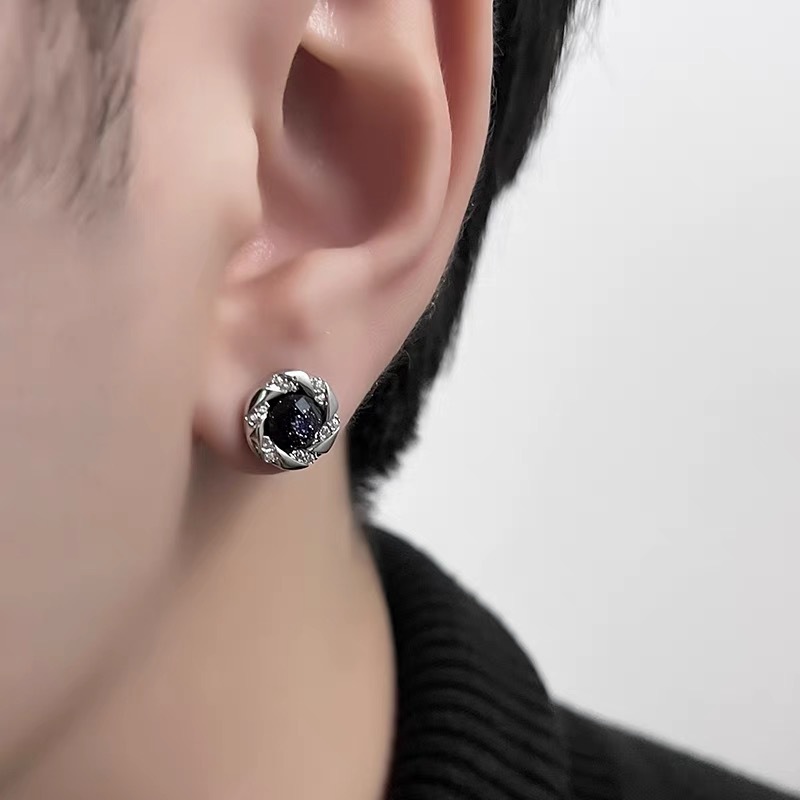 Earring men's trend micro-inlay zircon high-end and elegant single earrings 2024 model Ear piercing personalized earrings for women Specification image