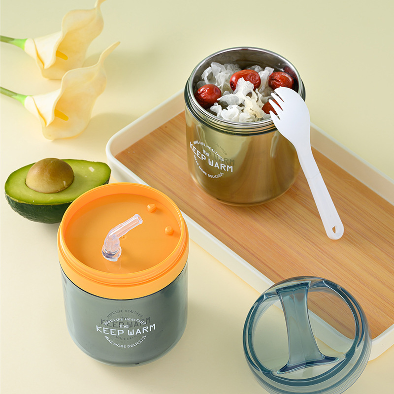 304 stainless steel insulated breakfast cup with straw, lid, spoon, special for office workers and children, milk and soy milk cup, portable details Picture