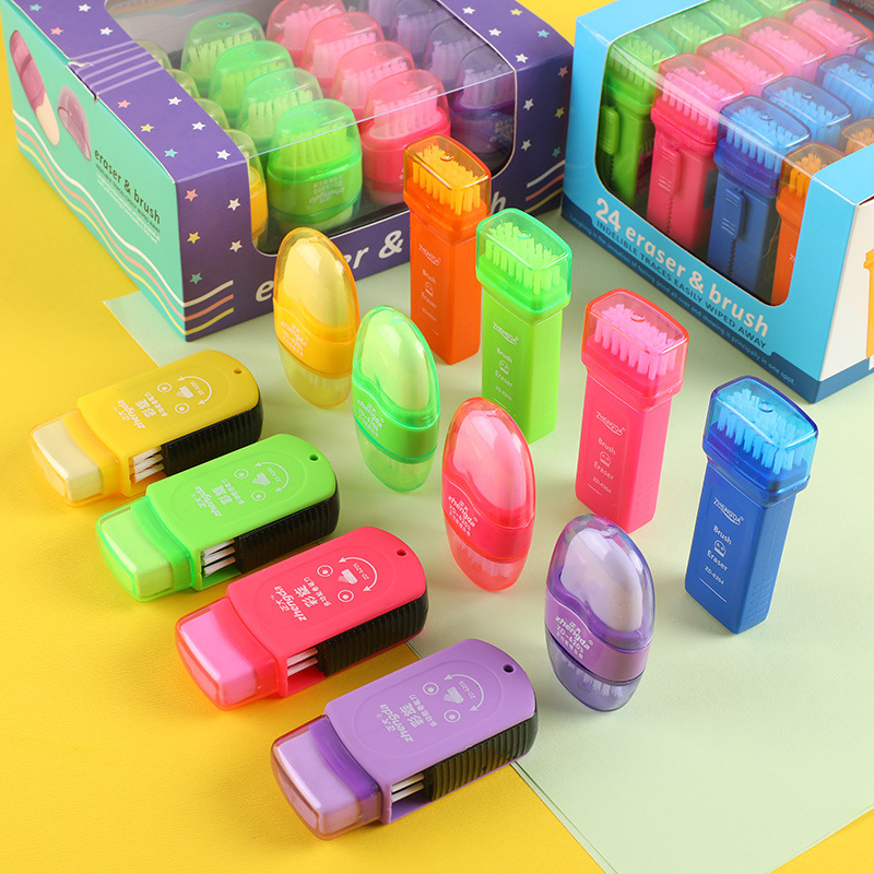 Creative pencil sharpener Eraser brush two-in-one student stationery supplies labor-saving clean color eraser for children full figure