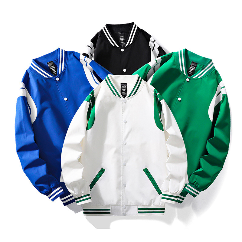 Autumn trendy baseball jackets, solid-color baseball jackets, green baseball jackets, Harajuku baseball jackets, jackets, men's American baseball jackets details Picture