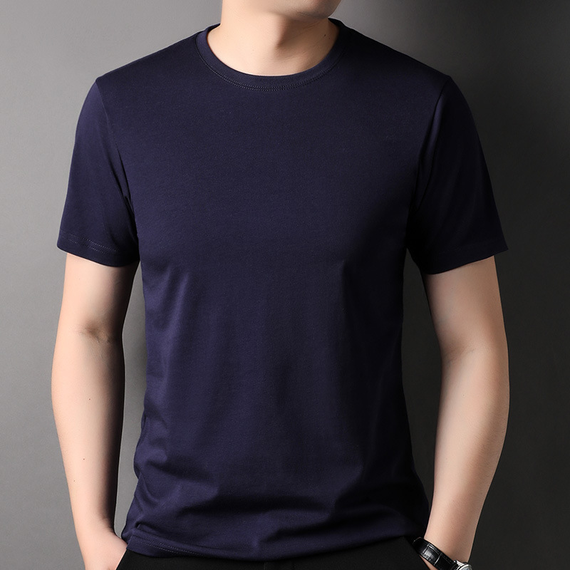 Heavy cotton short-sleeved T-shirt for men 2024 summer, round-neck base layer, loose and stylish solid color men's wear for middle-aged and young people