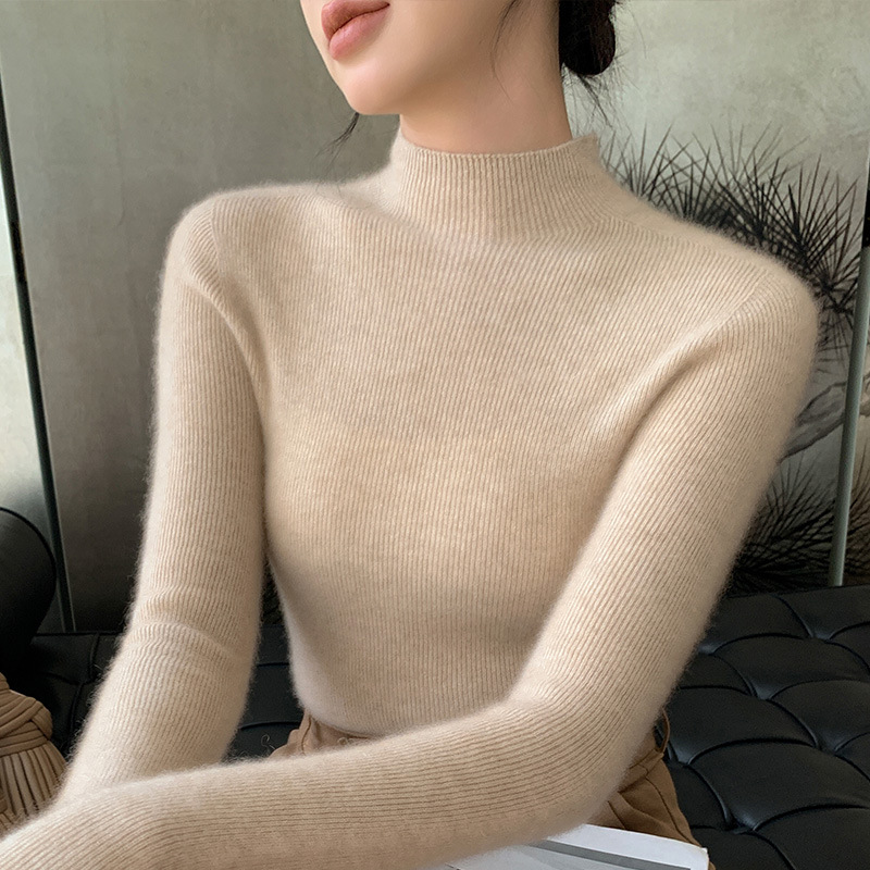 一线成衣羊毛打底衫女秋冬新款半高领内搭毛衣修身显瘦羊绒针织衫