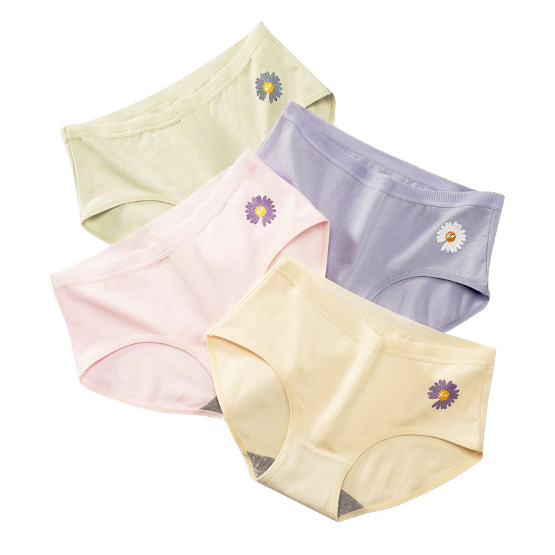 Fashion student cotton Japanese Daisy printed briefs with breeches breathable solid color panties Item Picture