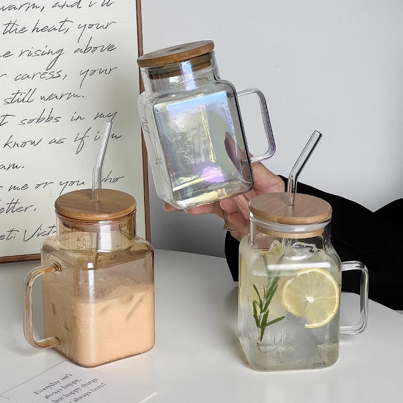 ins风大容量吸管玻璃杯高颜值家用简约水杯网红奶茶牛奶果汁杯详情5