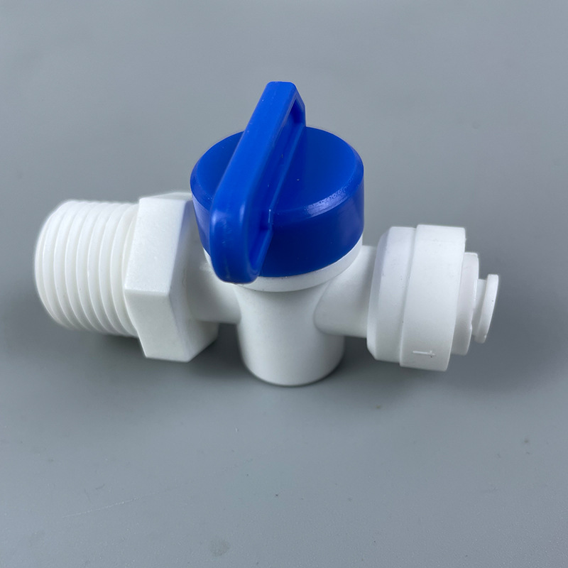 Water purifier accessories: 4 points external thread to 2 points quick connection ball valve 42N Plastic ball valve 4 points external thread to 2 points quick connection Plastic ball valve Specification image