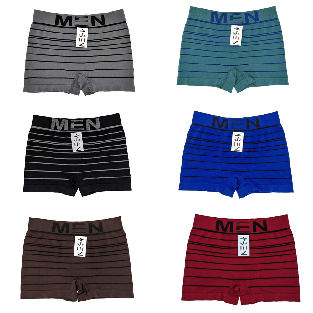 【 Factory Direct Supply 】 Seamless Knitted Men Gray Striped Mid-Waist Nylon Men's Underwear Simple Pack 12 / Bag Item Picture