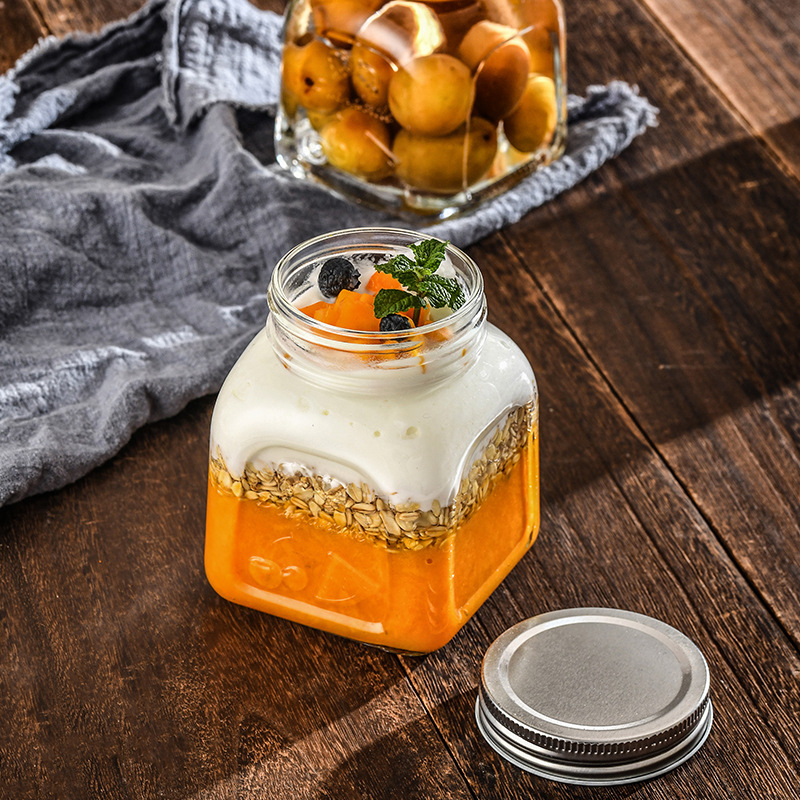 Wholesale Transparent Sealed Square Honey Bottle Blueberry Jam Jar Food Chili Sauce Bird's Nest Pickles Mason Jar details Picture