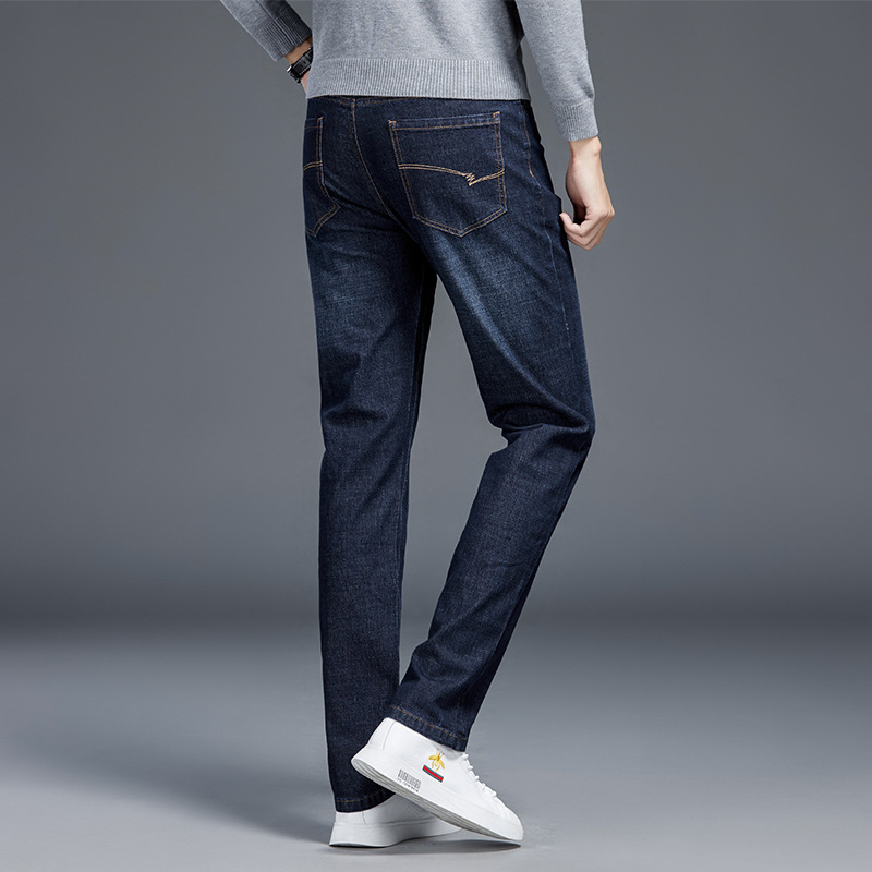 Fleece Jeans Men Winter Men's Pants Mid-Waist Non-Ironing Casual Pants Warm Thick Stretch Straight Pants Men Application Scenario