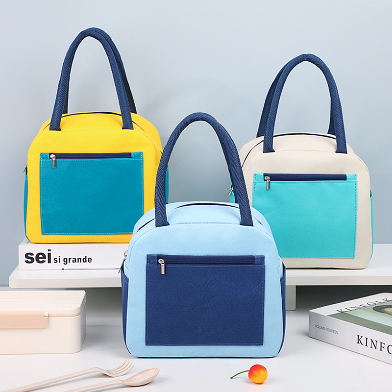 拼色时尚便当包学生上学手提袋上班族带饭午餐包牛津布饭盒袋