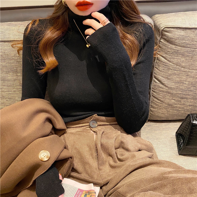 2022秋冬新款洋气打底羊毛针织衫女微透高领修身显瘦女式羊毛衫潮