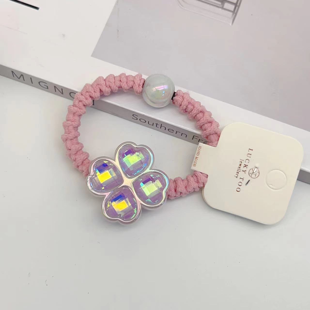 Hair Rope Lt10400 Korean Version New Simple Heavy Love Jade Four-Leaf Clover Hair Hair Rope Application Scenario