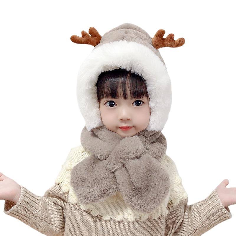 冬天儿童帽子围巾一体 可爱毛绒圣诞婴儿帽 宝宝护耳男女童圣诞帽详情图5