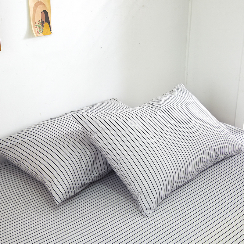 Japanese Non-Printing Style Sub-Stripe Washed Wool Pillowcase A Pair Of Single Solid Color Chemical Fiber Pillow Pillow Core Cover Good Products Application Scenario