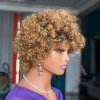 Short ombre brown big afro curly human hair wigs 真人发 details Picture