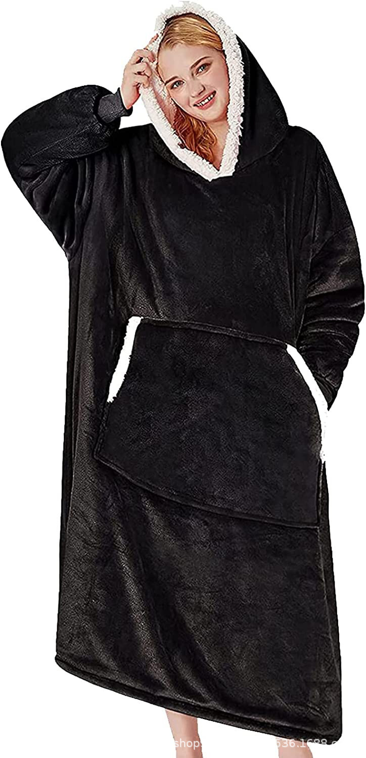 Amazon autumn and winter extended and thickened lazy blanket, warm and cold-proof hooded TV blanket, flannel lambskin bathrobe pic 9
