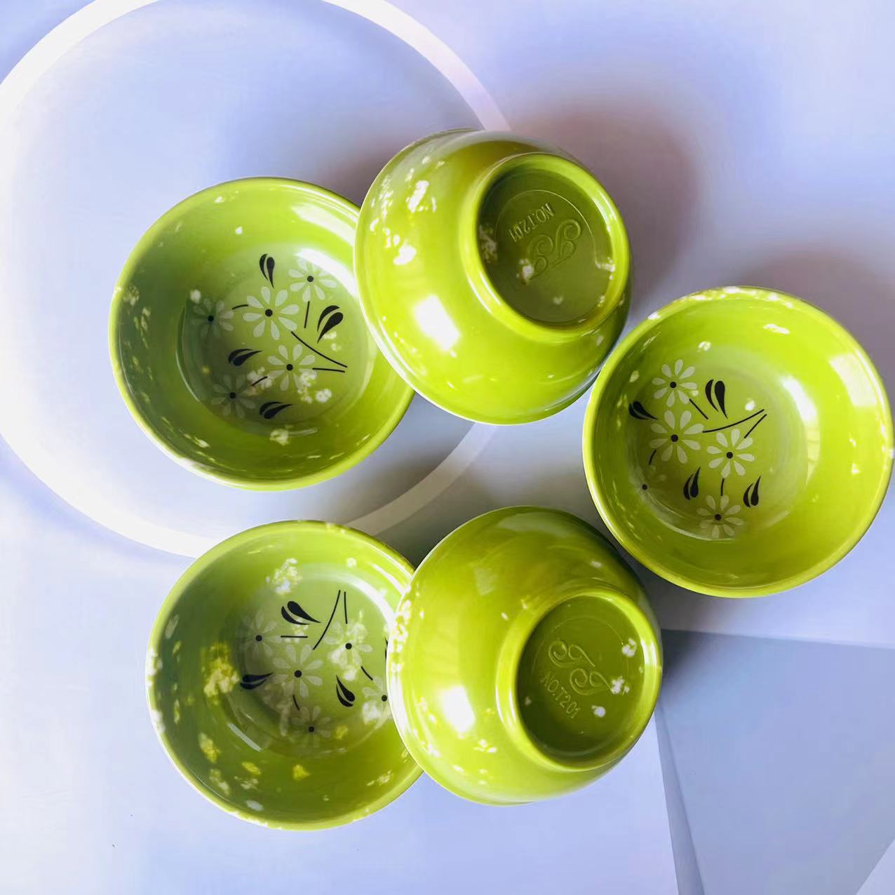 【 Zone 3-9 】201 Green Bowls 180/ box 720/ case T201 Green Bowls, one-yuan store tableware Melamine bowls, Melamine bowls, Green flower-patterned imitation porcelain bowls, green rice bowls