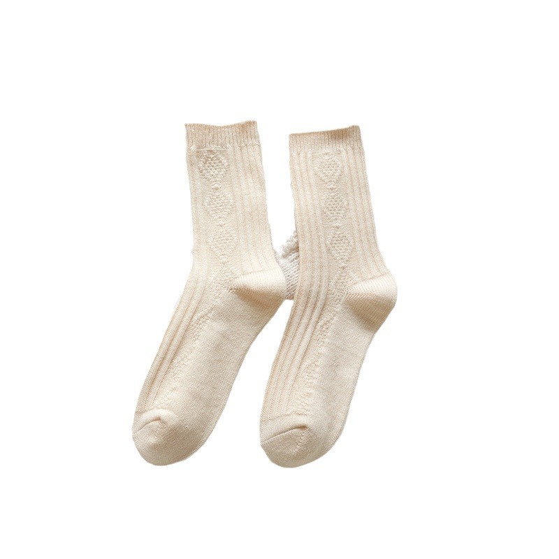 羊毛袜子女秋白底实物图
