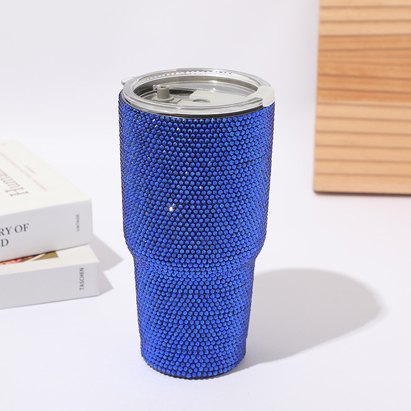 Cross-border 30oz diamond-encrusted ice cup, stainless steel car cup, double-layer stainless steel insulated cup, cooling cup in stock details Picture