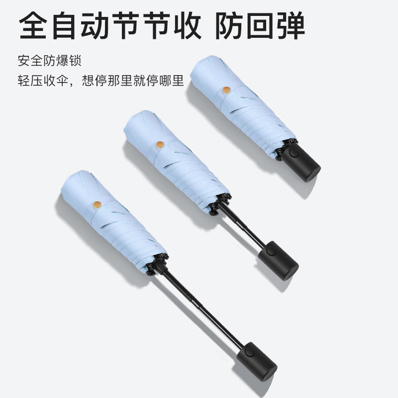 Ultra-light, retractable, safe, anti-rebound, automatic all-weather umbrella, UV-resistant black rubber sun protection and shading sun umbrella details Picture