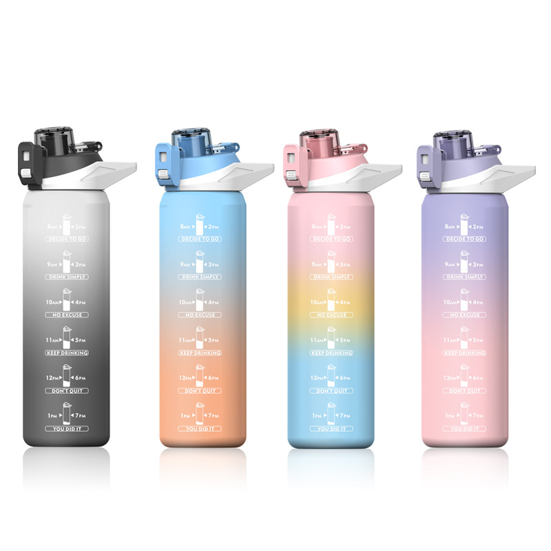 YMJ-2118 Plastic covered portable colorful gradient sports water bottle 1000ML