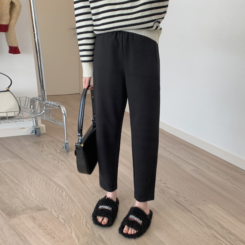 Coffee-colored woolen Harem pants for women, autumn and winter Korean version, 9-point high-waisted, petite, loose and casual, petite grandma radish Specification image